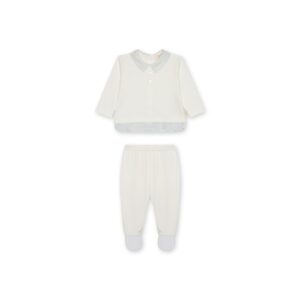 2 pieces blue ivory stripes